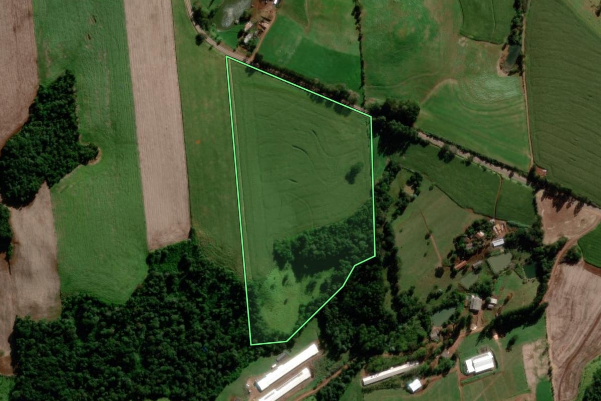 Imagem de satélite do imóvel rural em Sulina (PR), com o contorno declarado no CAR desenhado por cima.