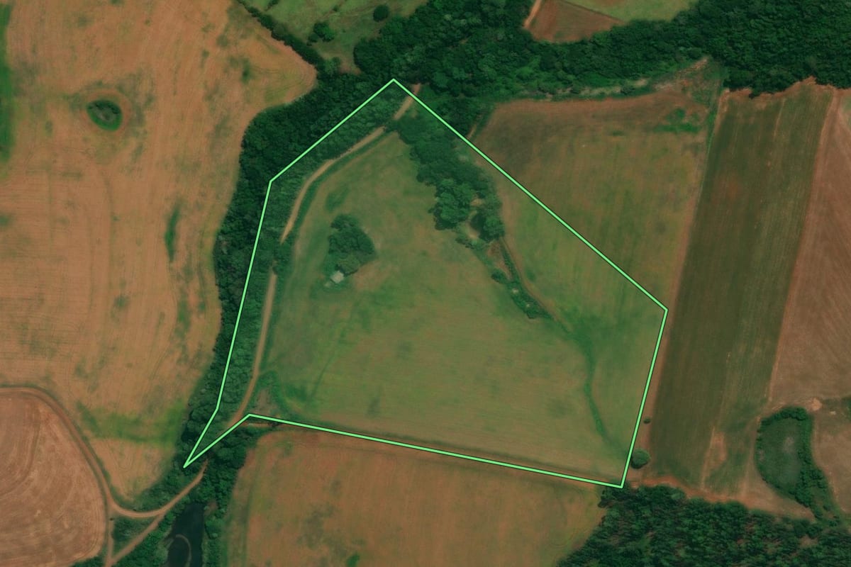Imagem de satélite do imóvel rural em Sulina (PR), com o contorno declarado no CAR desenhado por cima.