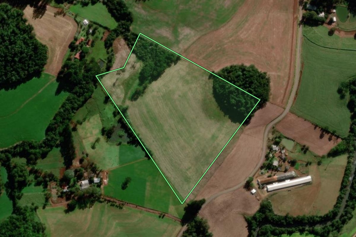 Imagem de satélite do imóvel rural em Sulina (PR), com o contorno declarado no CAR desenhado por cima.