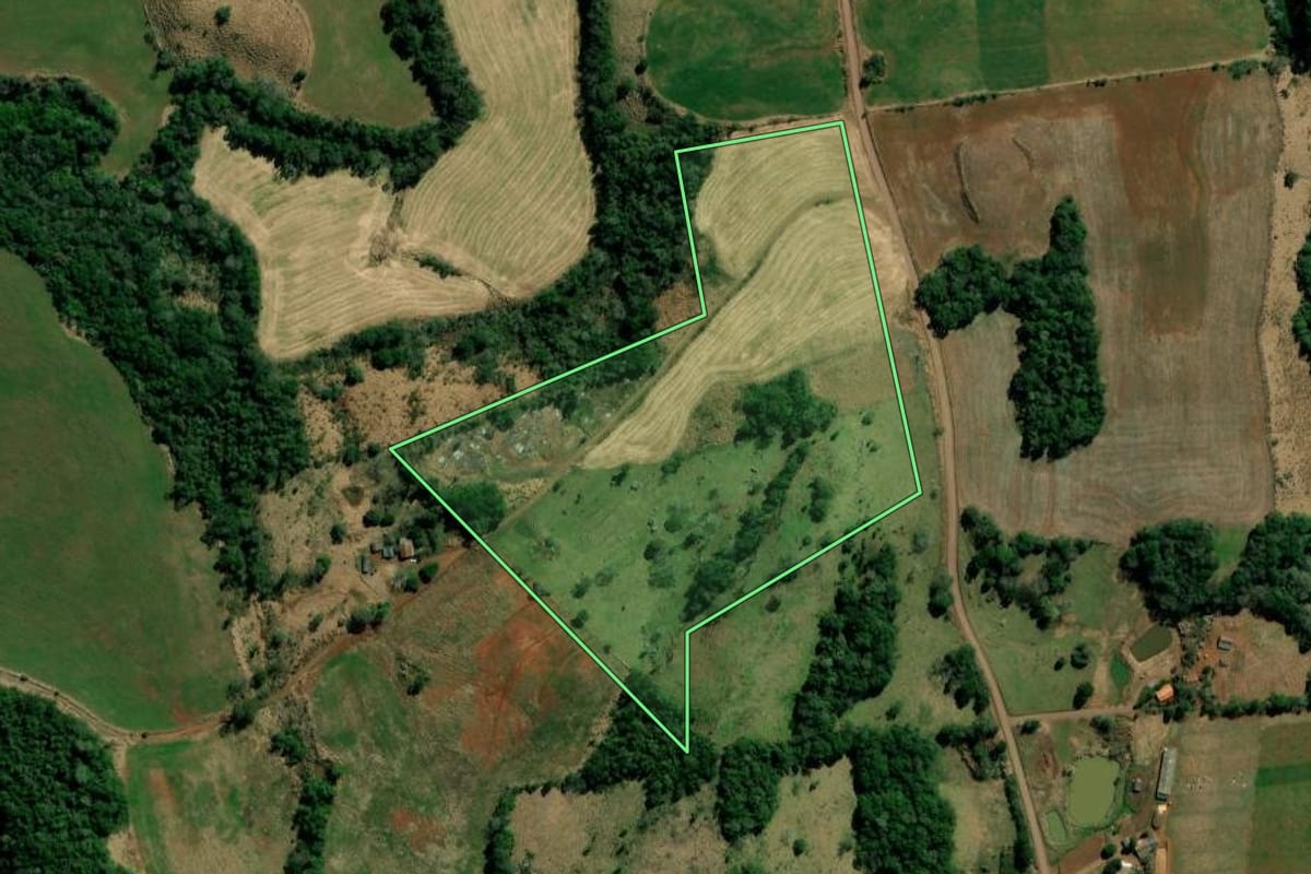 Imagem de satélite do imóvel rural em Sulina (PR), com o contorno declarado no CAR desenhado por cima.