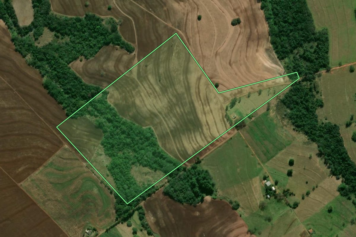 Imagem de satélite do imóvel rural em Tamboara (PR), com o contorno declarado no CAR desenhado por cima.