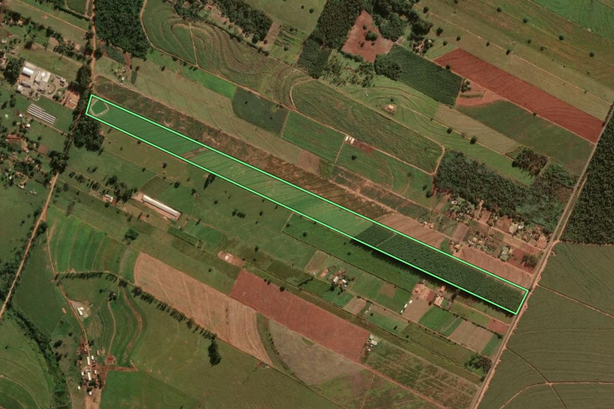 Imagem de satélite do imóvel rural em Tapejara (PR), com o contorno declarado no CAR desenhado por cima.