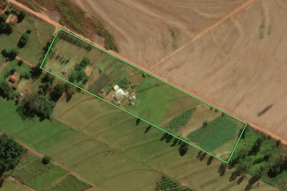 Imagem de satélite do imóvel rural em Tapejara (PR), com o contorno declarado no CAR desenhado por cima.