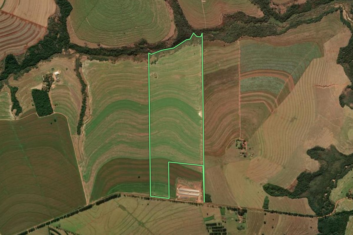 Imagem de satélite do imóvel rural em Tapejara (PR), com o contorno declarado no CAR desenhado por cima.