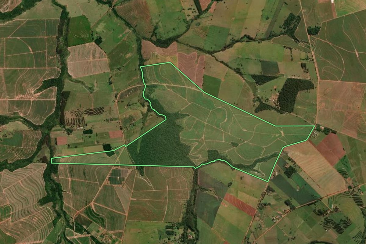 Imagem de satélite do imóvel rural em Tapejara (PR), com o contorno declarado no CAR desenhado por cima.