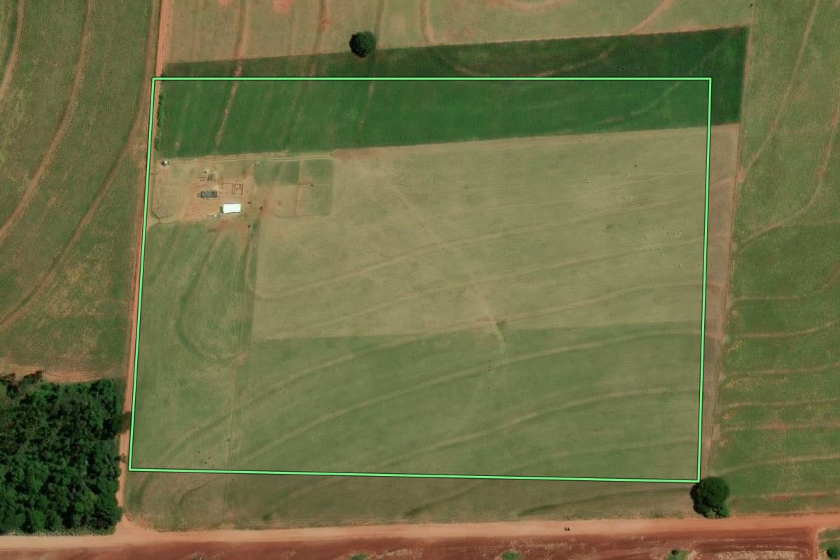 Imagem de satélite do imóvel rural em Tapejara (PR), com o contorno declarado no CAR desenhado por cima.