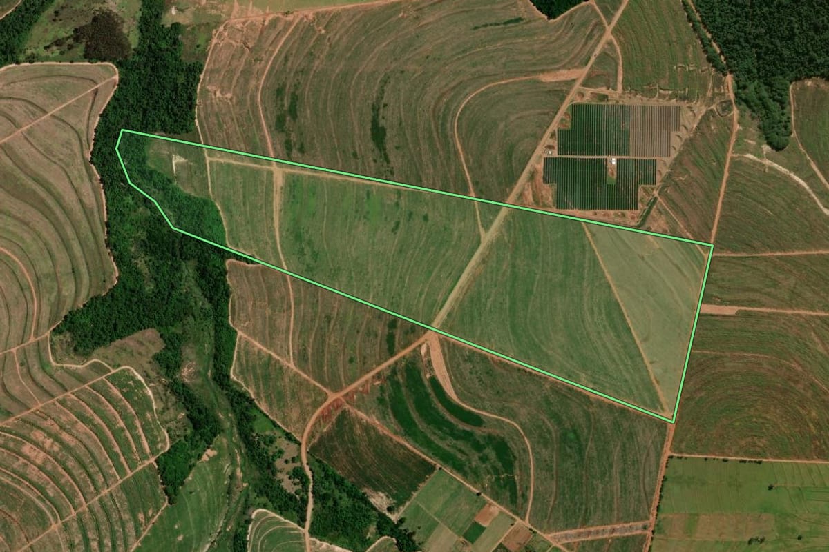 Imagem de satélite do imóvel rural em Tapejara (PR), com o contorno declarado no CAR desenhado por cima.