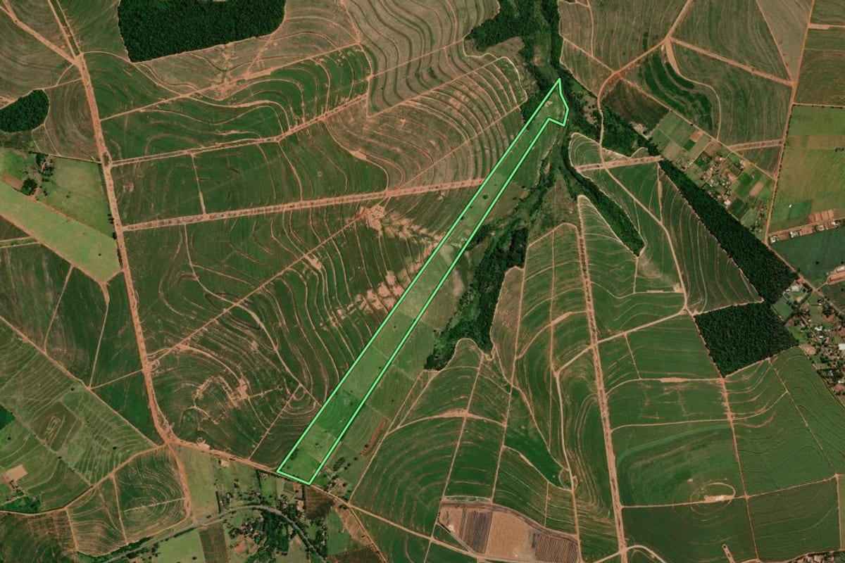 Imagem de satélite do imóvel rural em Tapejara (PR), com o contorno declarado no CAR desenhado por cima.