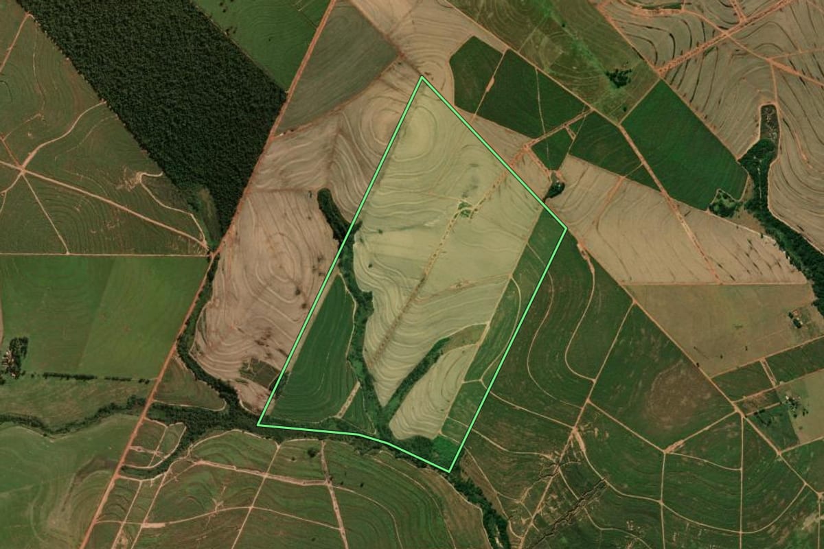 Imagem de satélite do imóvel rural em Tapejara (PR), com o contorno declarado no CAR desenhado por cima.