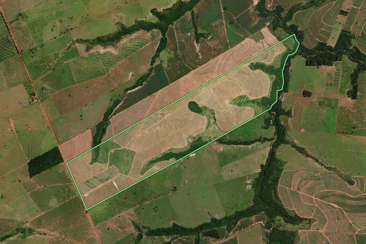 Imagem de satélite do imóvel rural em Tapejara (PR), com o contorno declarado no CAR desenhado por cima.