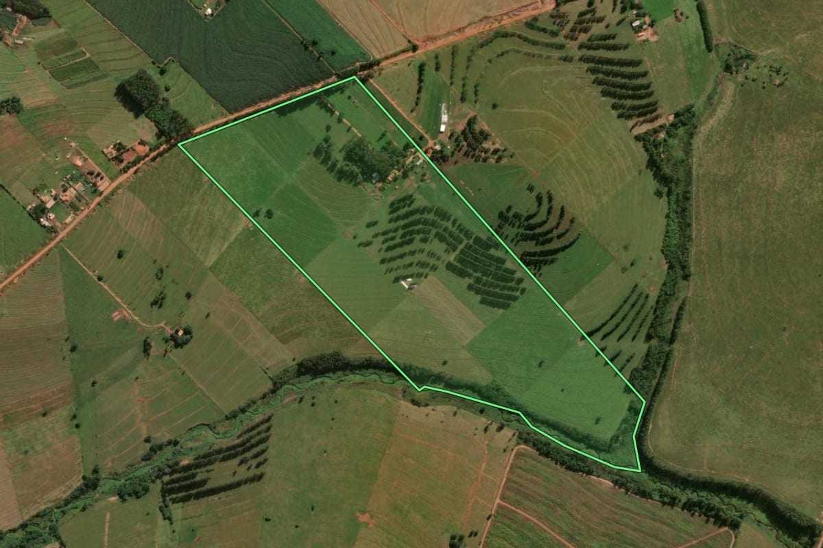 Imagem de satélite do imóvel rural em Tapejara (PR), com o contorno declarado no CAR desenhado por cima.