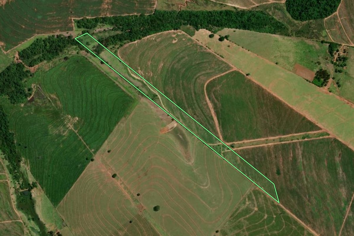 Imagem de satélite do imóvel rural em Tapejara (PR), com o contorno declarado no CAR desenhado por cima.