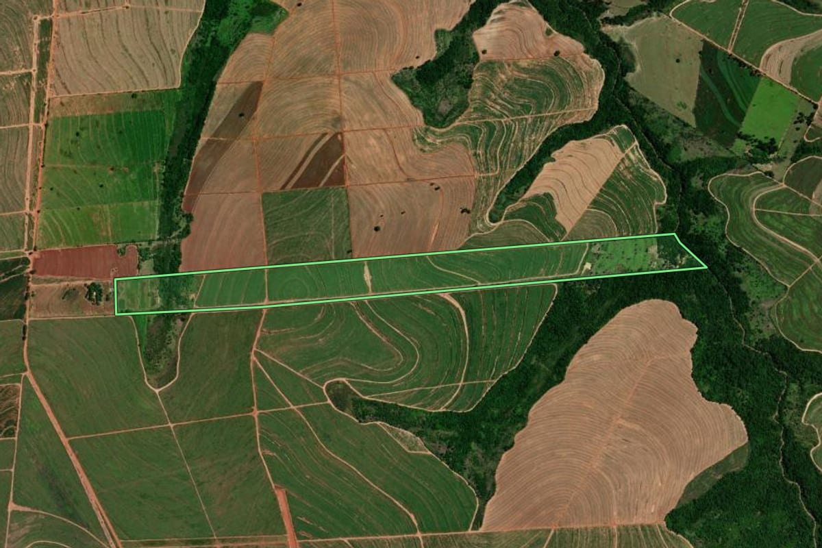 Imagem de satélite do imóvel rural em Tapejara (PR), com o contorno declarado no CAR desenhado por cima.