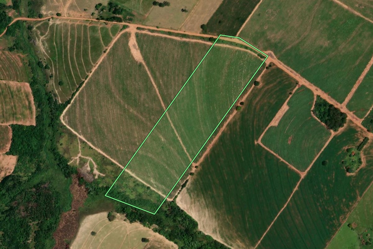 Imagem de satélite do imóvel rural em Tapira (PR), com o contorno declarado no CAR desenhado por cima.