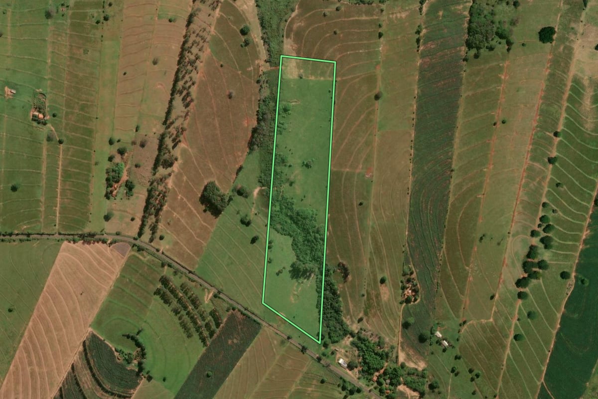 Imagem de satélite do imóvel rural em Tapira (PR), com o contorno declarado no CAR desenhado por cima.
