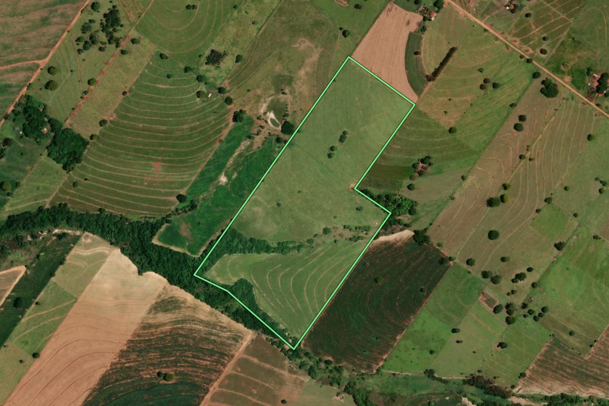 Imagem de satélite do imóvel rural em Tapira (PR), com o contorno declarado no CAR desenhado por cima.