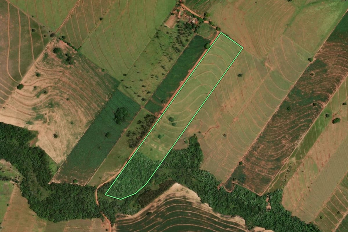 Imagem de satélite do imóvel rural em Tapira (PR), com o contorno declarado no CAR desenhado por cima.
