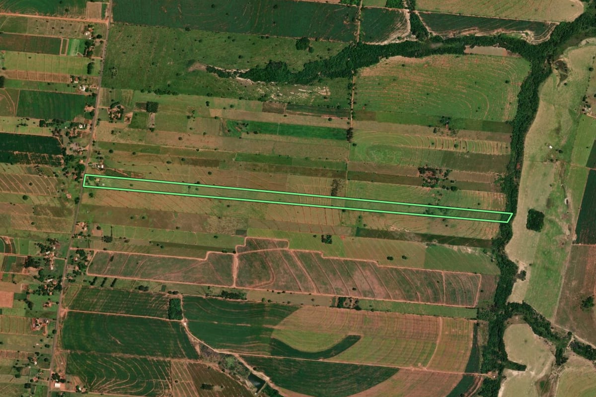 Imagem de satélite do imóvel rural em Tapira (PR), com o contorno declarado no CAR desenhado por cima.