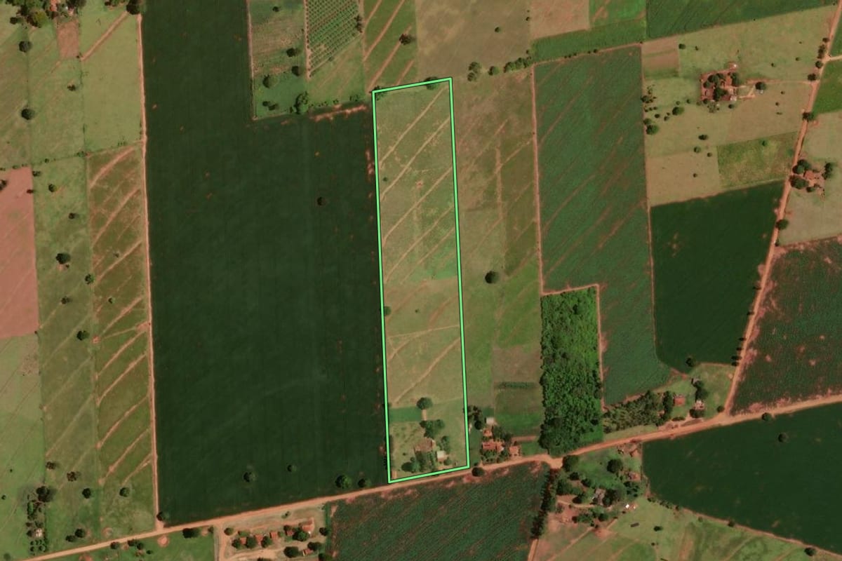 Imagem de satélite do imóvel rural em Tapira (PR), com o contorno declarado no CAR desenhado por cima.