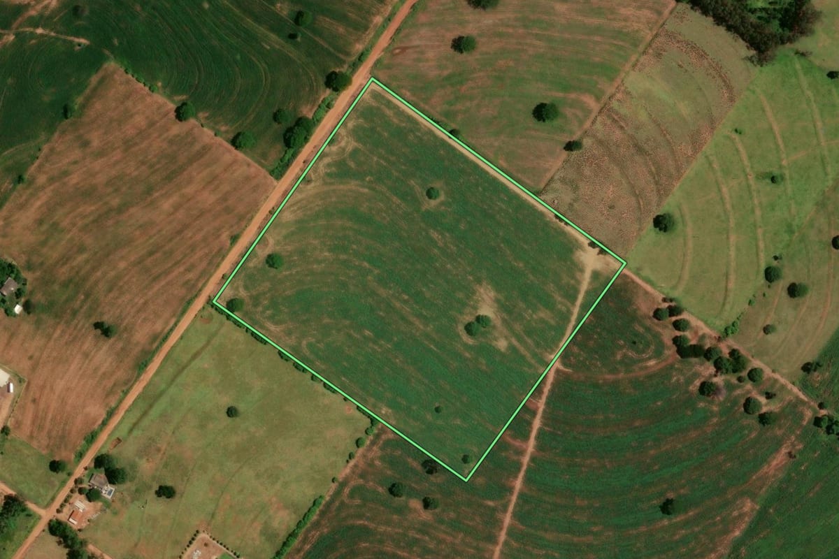 Imagem de satélite do imóvel rural em Tapira (PR), com o contorno declarado no CAR desenhado por cima.