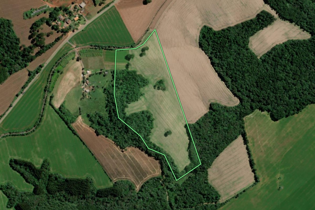Imagem de satélite do imóvel rural em Teixeira Soares (PR), com o contorno declarado no CAR desenhado por cima.