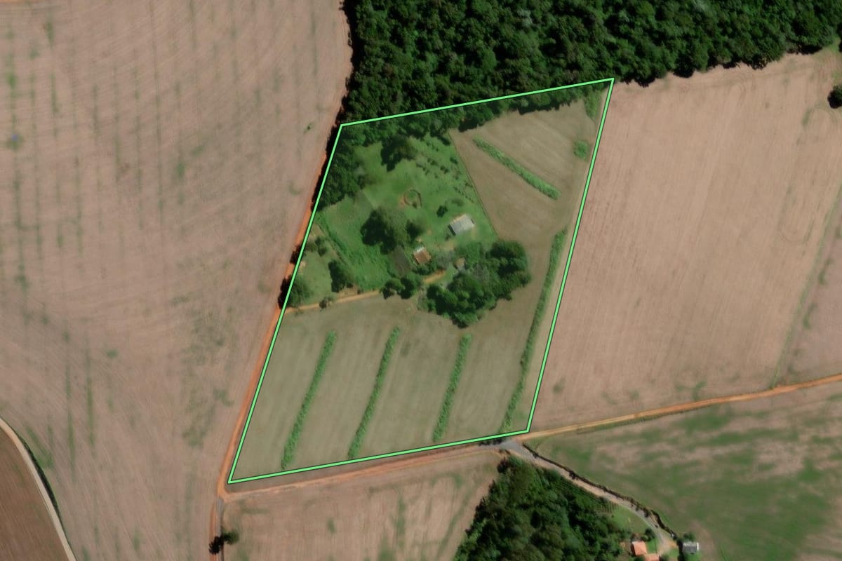 Imagem de satélite do imóvel rural em Teixeira Soares (PR), com o contorno declarado no CAR desenhado por cima.