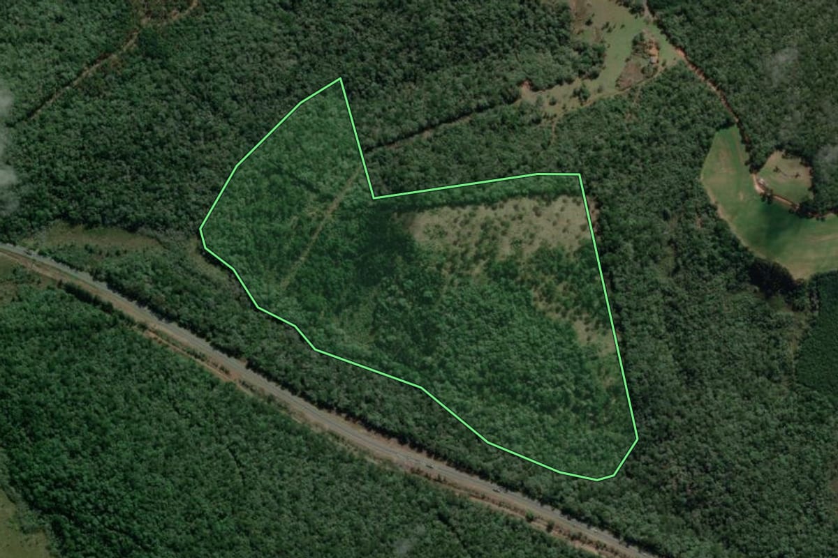 Imagem de satélite do imóvel rural em Teixeira Soares (PR), com o contorno declarado no CAR desenhado por cima.