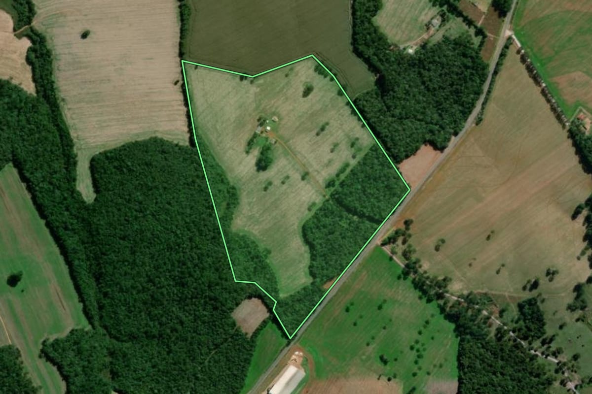 Imagem de satélite do imóvel rural em Teixeira Soares (PR), com o contorno declarado no CAR desenhado por cima.