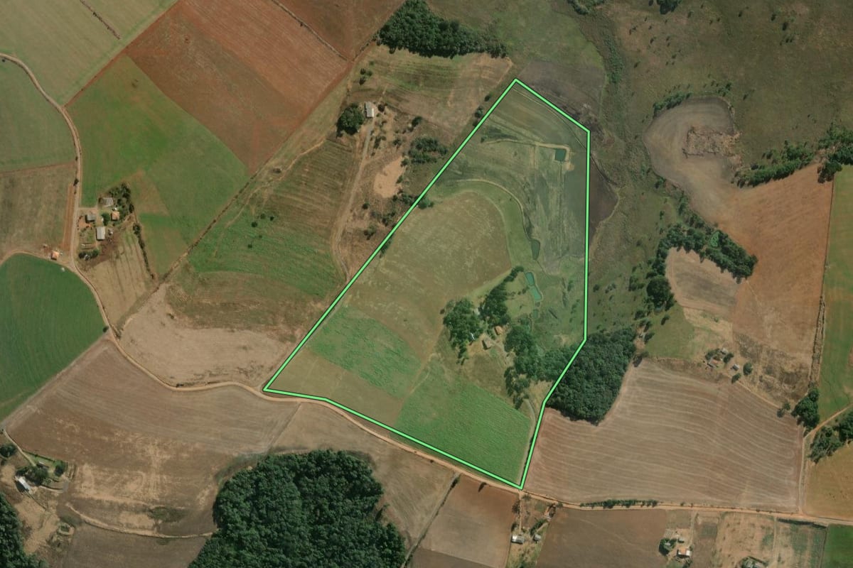 Imagem de satélite do imóvel rural em Teixeira Soares (PR), com o contorno declarado no CAR desenhado por cima.