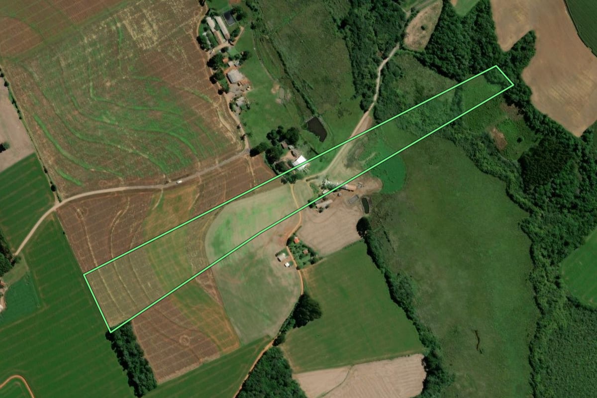 Imagem de satélite do imóvel rural em Teixeira Soares (PR), com o contorno declarado no CAR desenhado por cima.