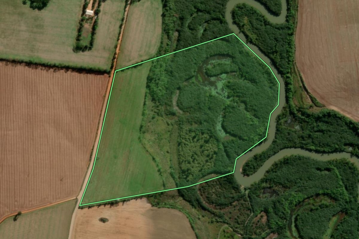 Imagem de satélite do imóvel rural em Teixeira Soares (PR), com o contorno declarado no CAR desenhado por cima.