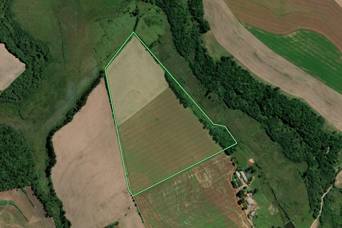 Imagem de satélite do imóvel rural em Teixeira Soares (PR), com o contorno declarado no CAR desenhado por cima.