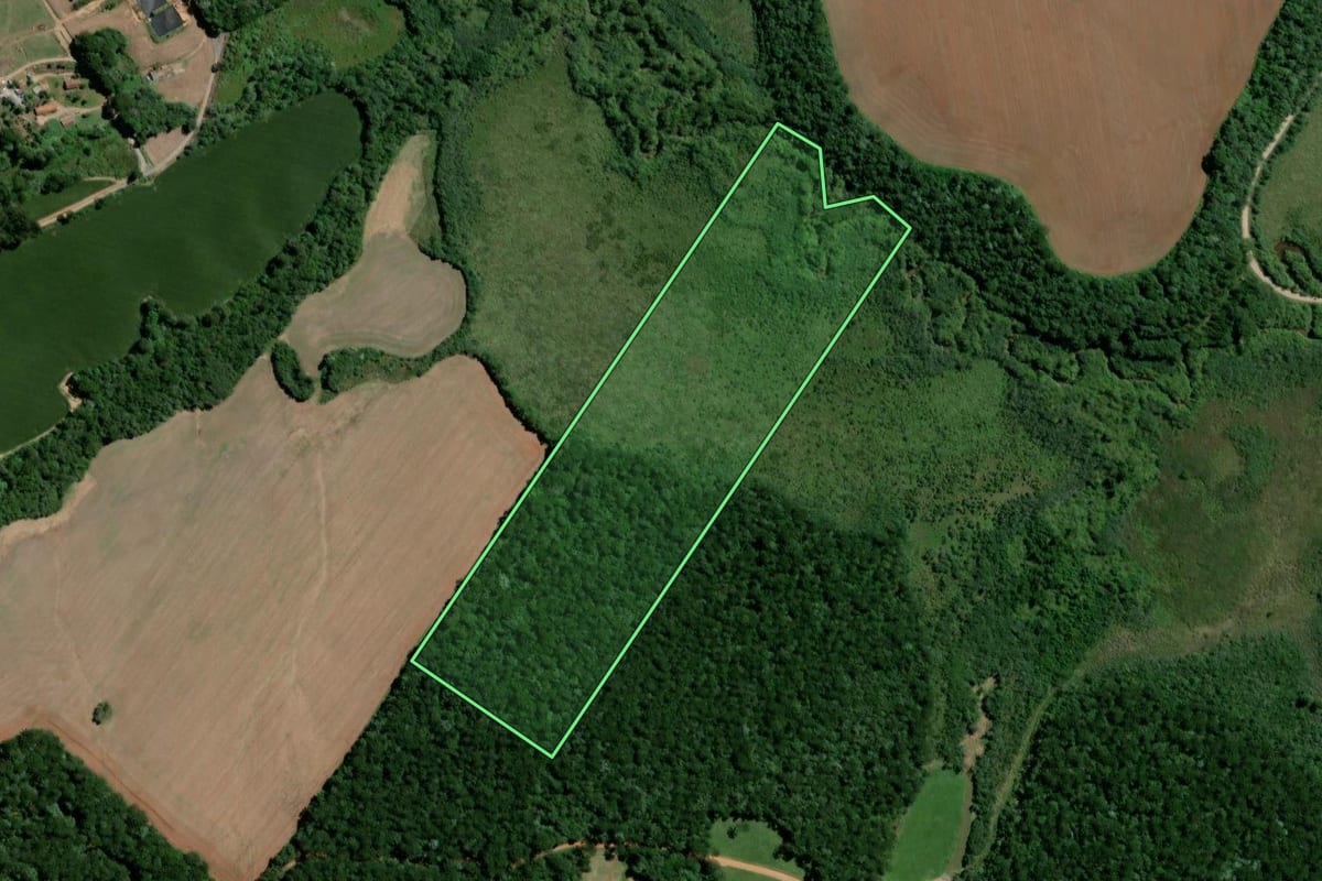 Imagem de satélite do imóvel rural em Teixeira Soares (PR), com o contorno declarado no CAR desenhado por cima.
