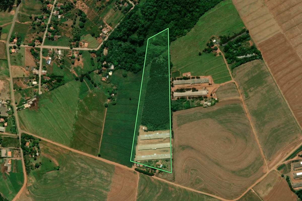 Imagem de satélite do imóvel rural em Terra Boa (PR), com o contorno declarado no CAR desenhado por cima.