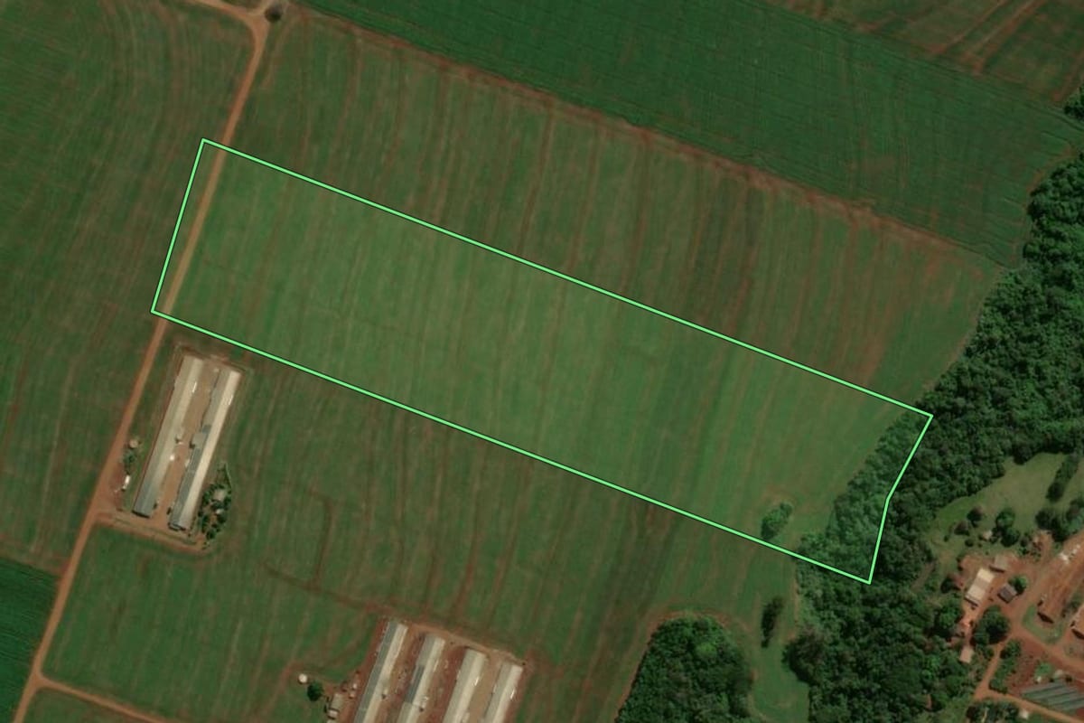 Imagem de satélite do imóvel rural em Terra Boa (PR), com o contorno declarado no CAR desenhado por cima.