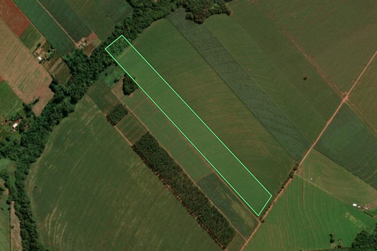 Imagem de satélite do imóvel rural em Terra Boa (PR), com o contorno declarado no CAR desenhado por cima.