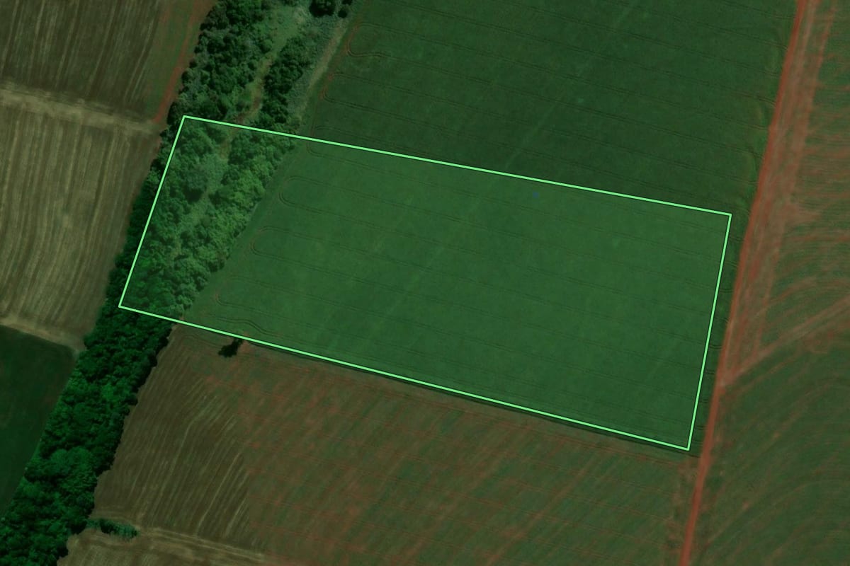 Imagem de satélite do imóvel rural em Terra Boa (PR), com o contorno declarado no CAR desenhado por cima.