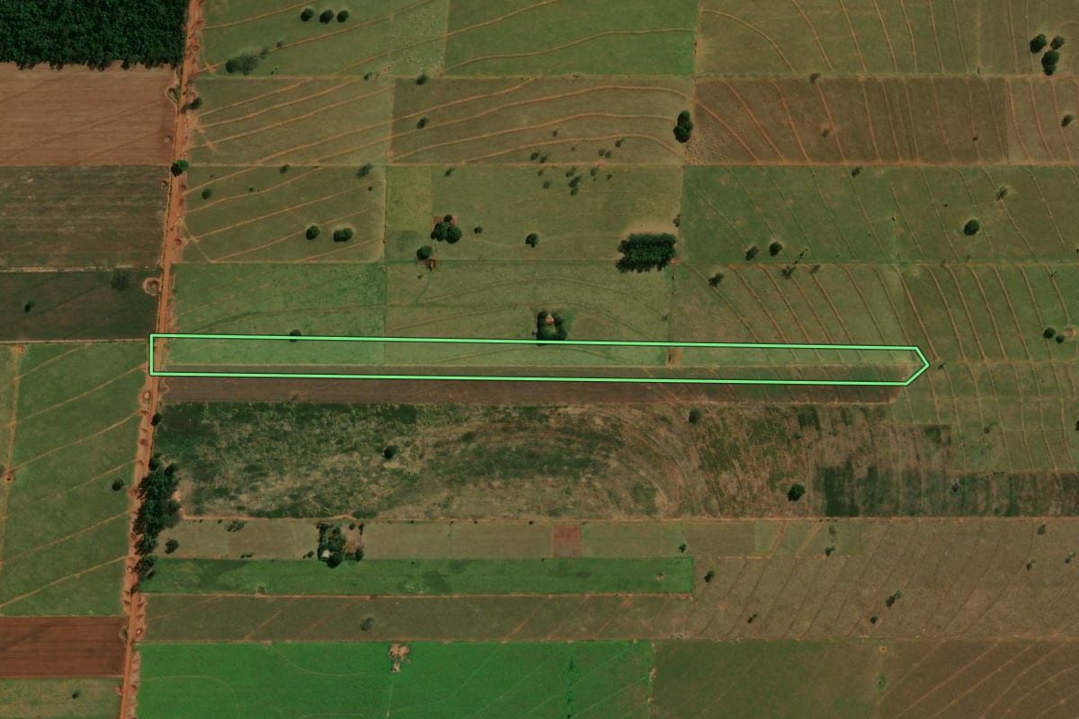 Imagem de satélite do imóvel rural em Terra Rica (PR), com o contorno declarado no CAR desenhado por cima.