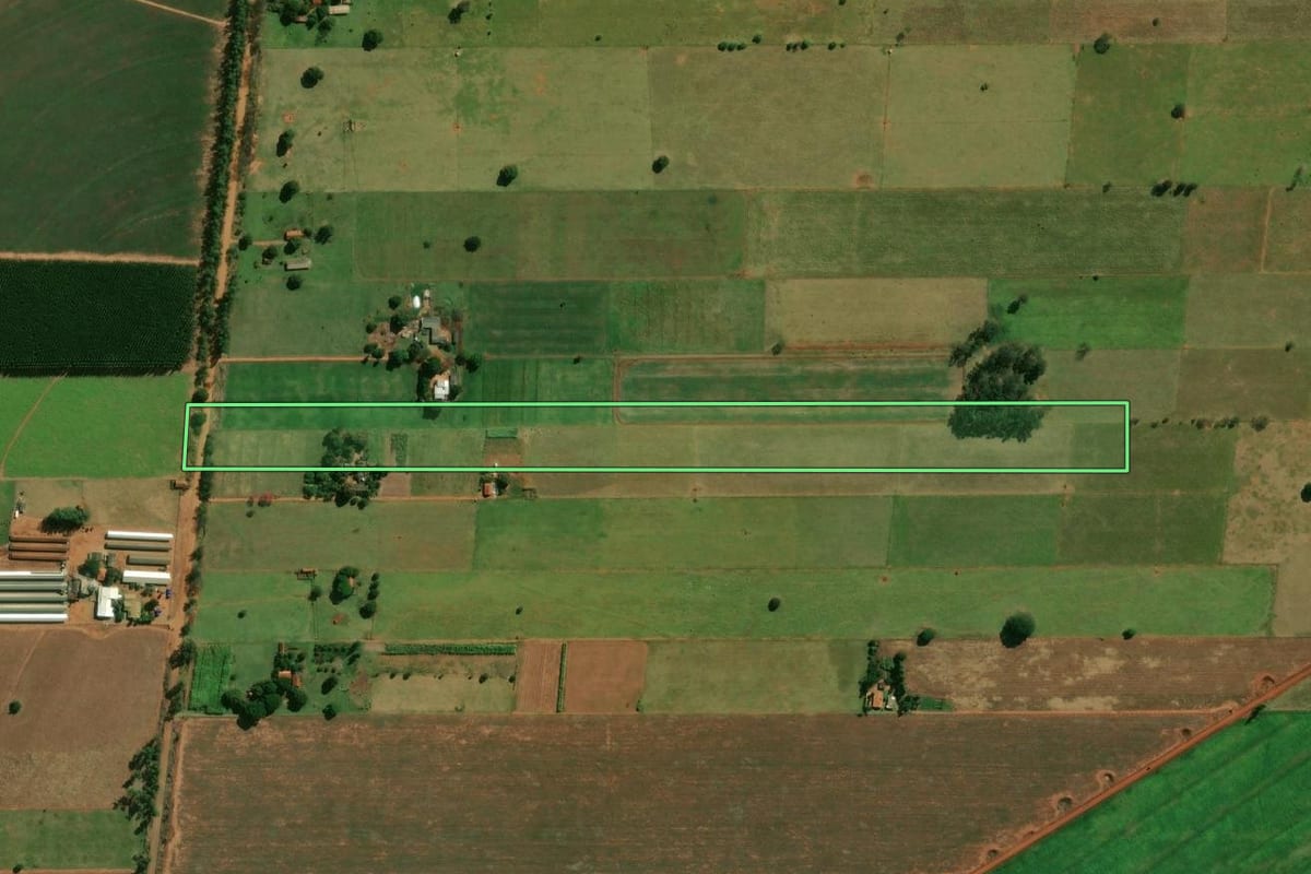 Imagem de satélite do imóvel rural em Terra Rica (PR), com o contorno declarado no CAR desenhado por cima.