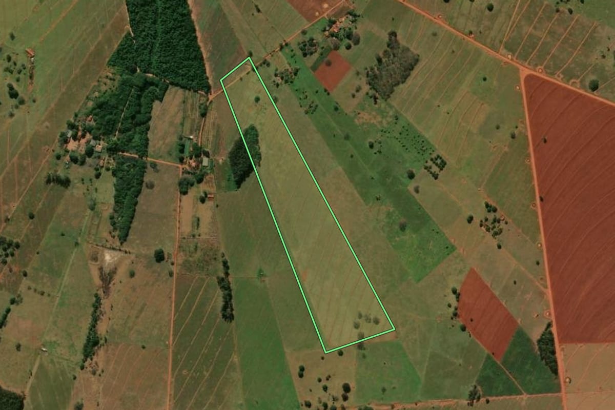 Imagem de satélite do imóvel rural em Terra Rica (PR), com o contorno declarado no CAR desenhado por cima.