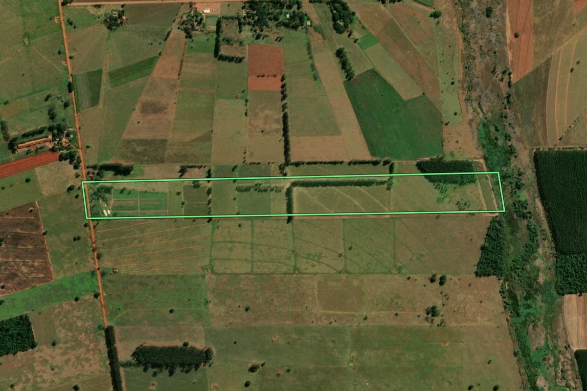 Imagem de satélite do imóvel rural em Terra Rica (PR), com o contorno declarado no CAR desenhado por cima.