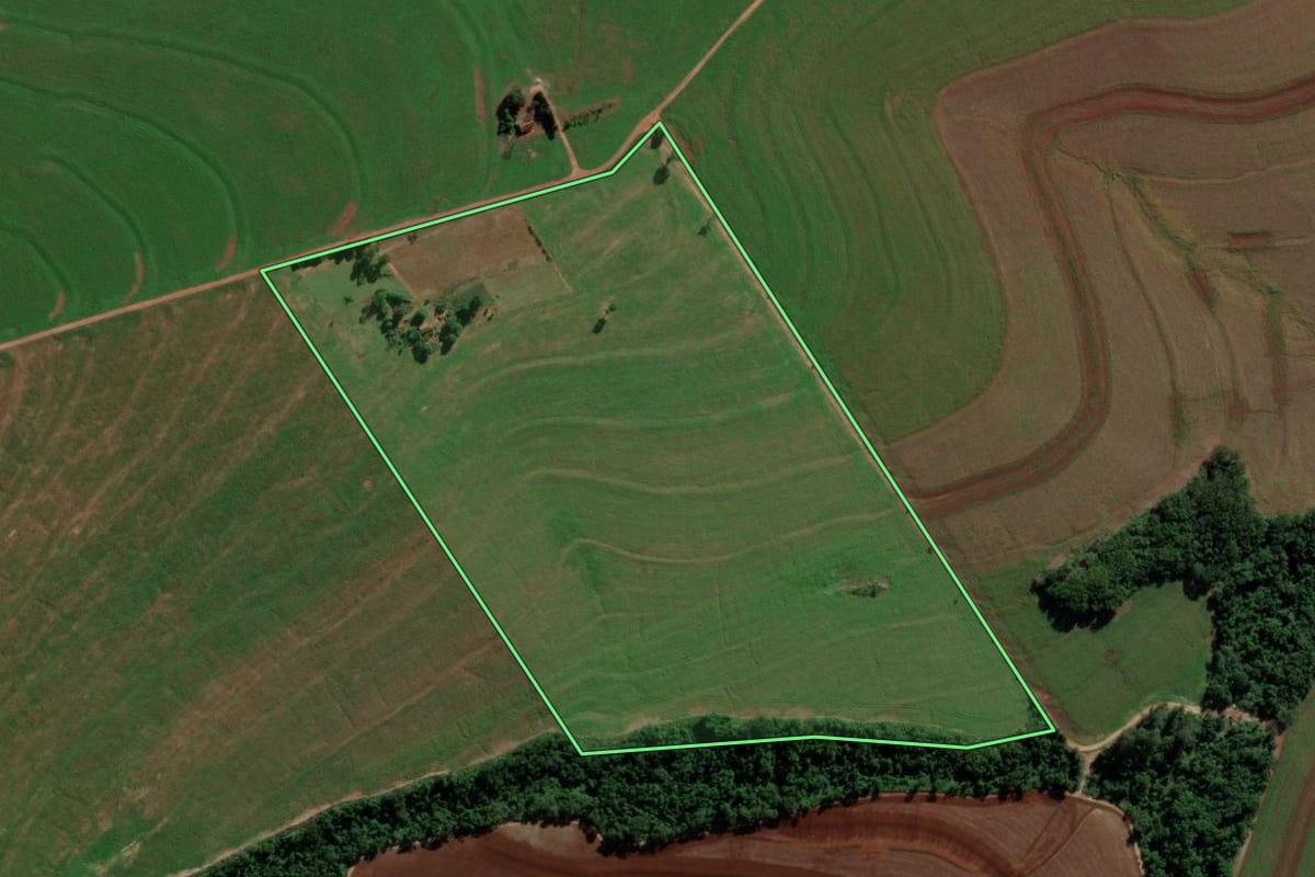 Imagem de satélite do imóvel rural em Terra Roxa (PR), com o contorno declarado no CAR desenhado por cima.