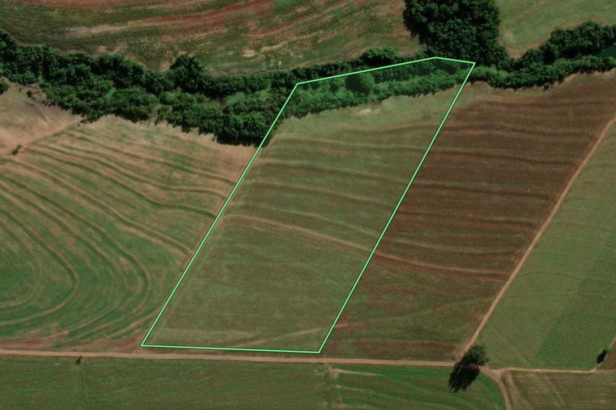 Imagem de satélite do imóvel rural em Terra Roxa (PR), com o contorno declarado no CAR desenhado por cima.