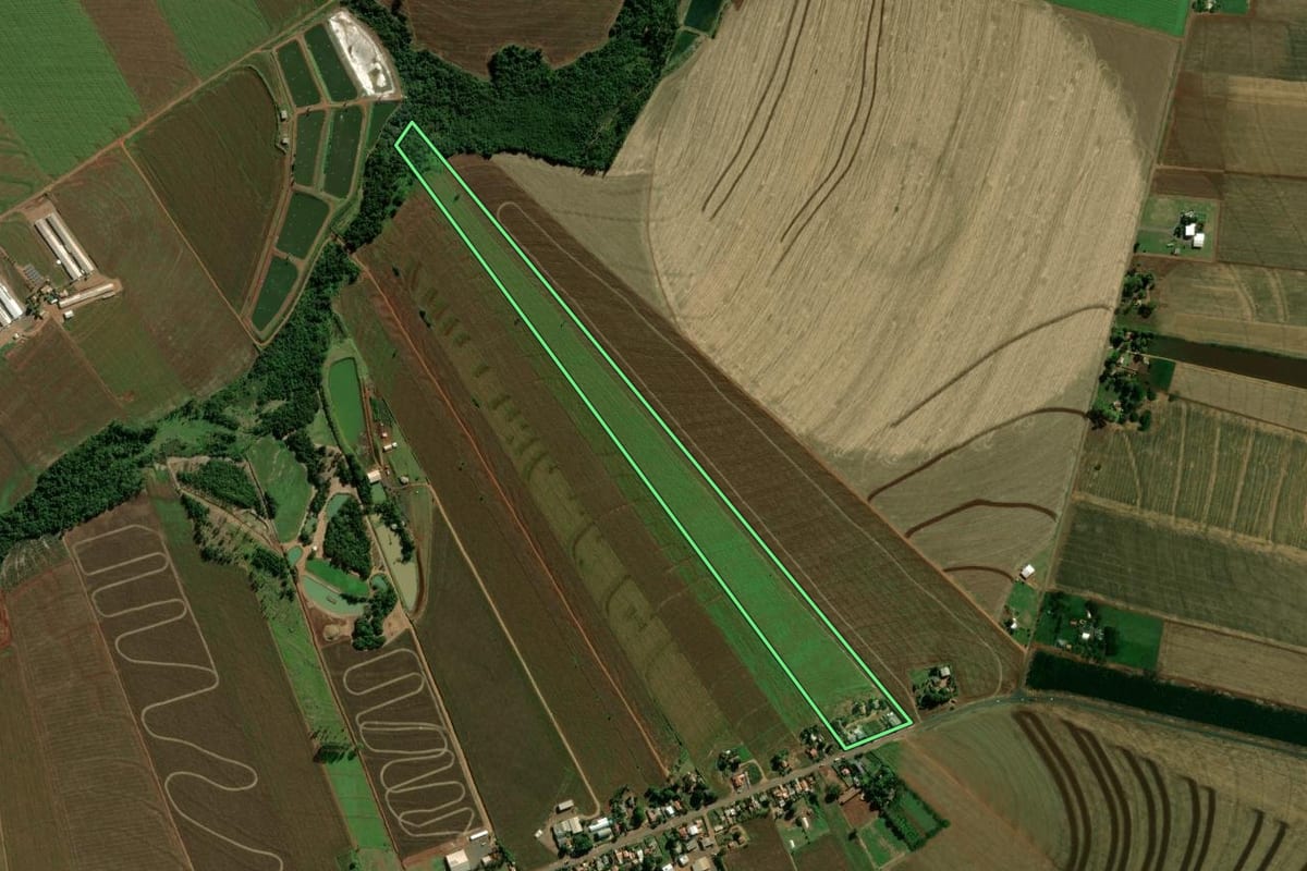Imagem de satélite do imóvel rural em Terra Roxa (PR), com o contorno declarado no CAR desenhado por cima.