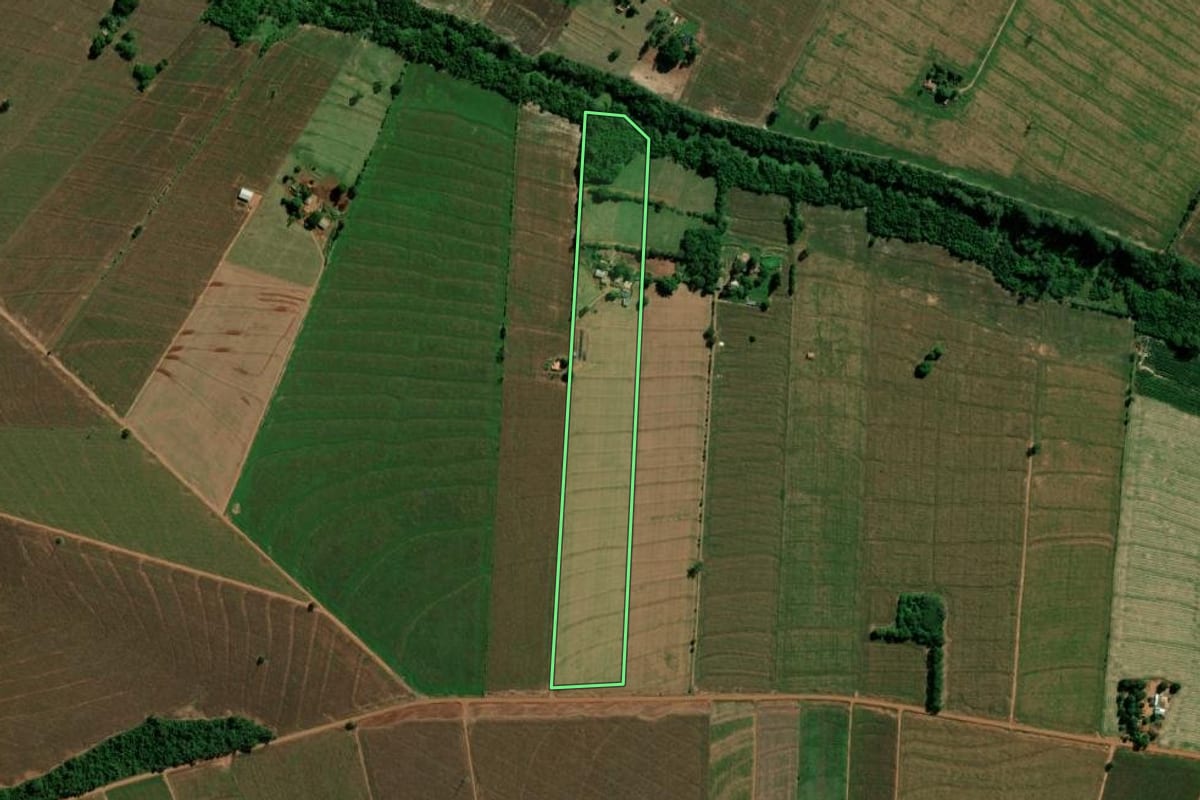 Imagem de satélite do imóvel rural em Terra Roxa (PR), com o contorno declarado no CAR desenhado por cima.