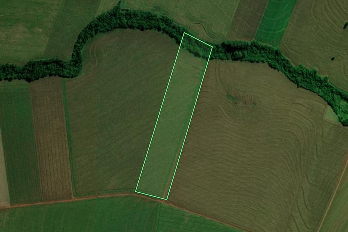 Imagem de satélite do imóvel rural em Terra Roxa (PR), com o contorno declarado no CAR desenhado por cima.