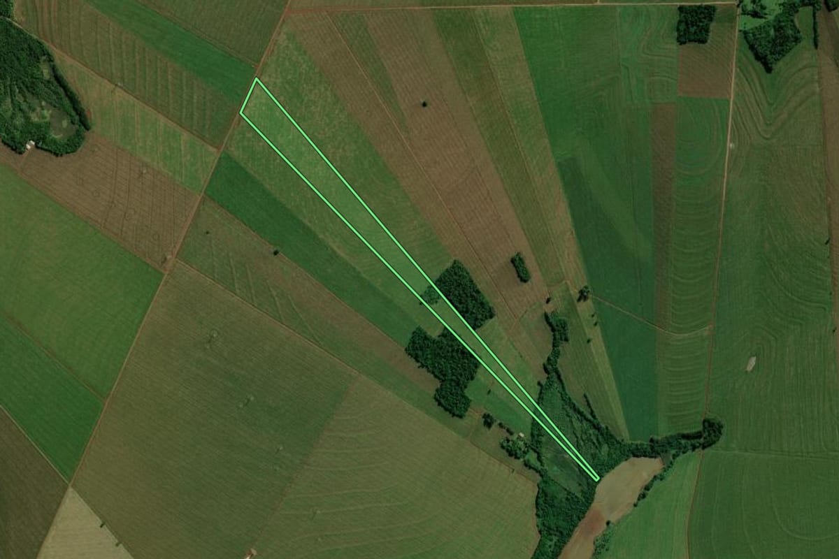 Imagem de satélite do imóvel rural em Terra Roxa (PR), com o contorno declarado no CAR desenhado por cima.