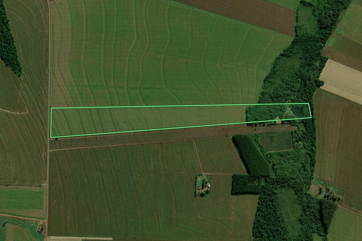 Imagem de satélite do imóvel rural em Terra Roxa (PR), com o contorno declarado no CAR desenhado por cima.