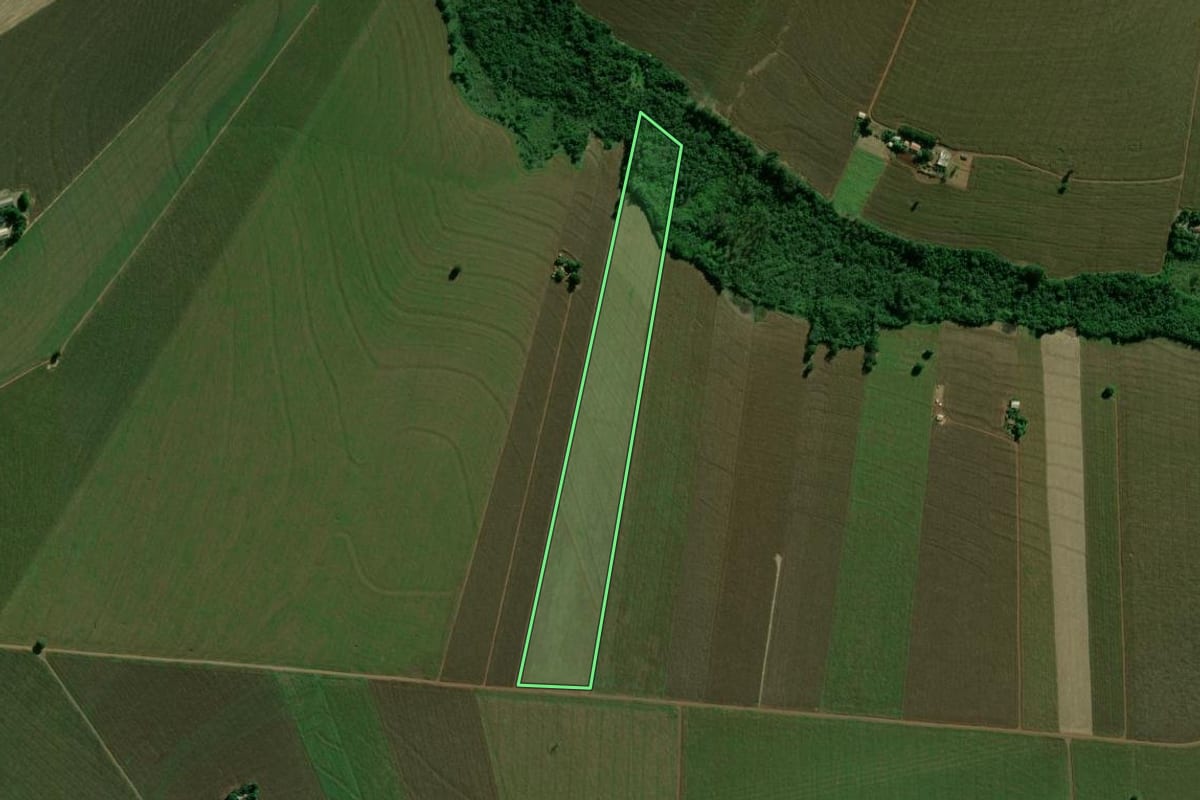 Imagem de satélite do imóvel rural em Terra Roxa (PR), com o contorno declarado no CAR desenhado por cima.