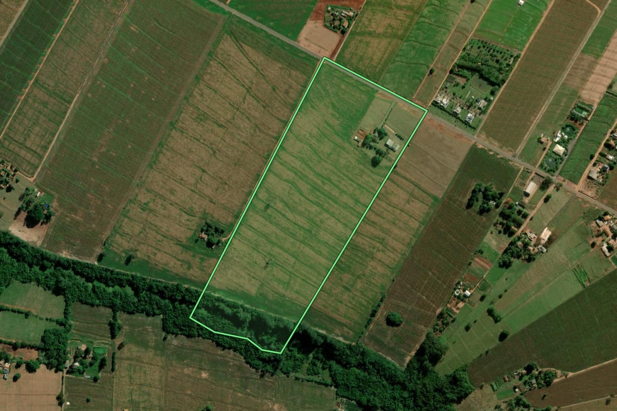 Imagem de satélite do imóvel rural em Terra Roxa (PR), com o contorno declarado no CAR desenhado por cima.